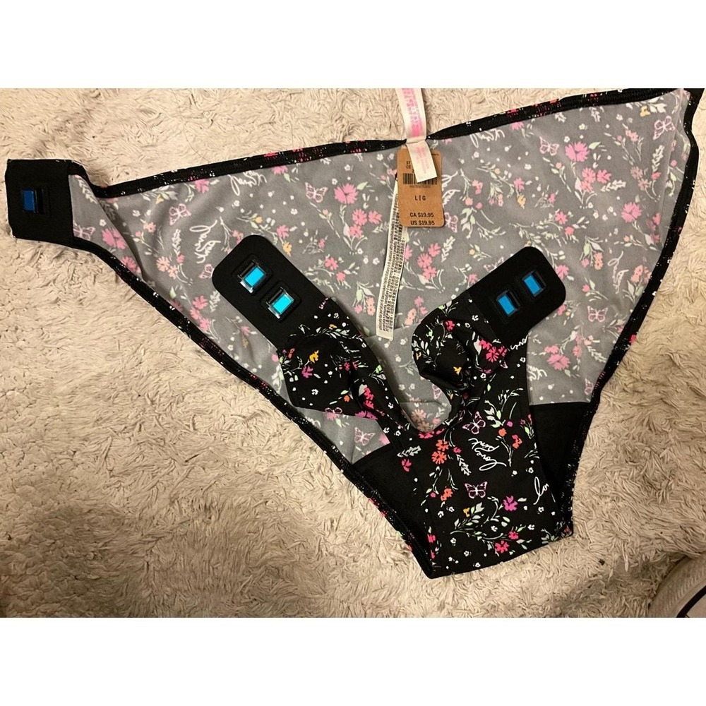 Victoria's Secret NWT PINK Adaptive Magnetic Floral Bikini Panties Black L - Picture 4 of 8